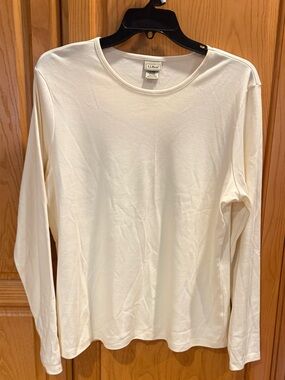 L.L. Bean Women’s Cream Pima Cotton Long Sleeve Tee Shirt Size Petite XL